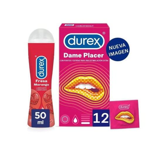 Pack Preservativos Dame Placer 12Uds + Lubricante De Fresa 50 Ml Durex