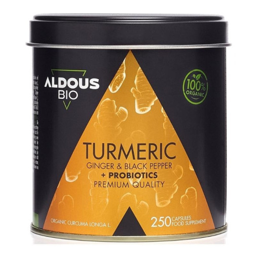 Cúrcuma Con Jengibre Y Pimienta Negra Con Probióticos 250 Cápsulas Aldous Bio
