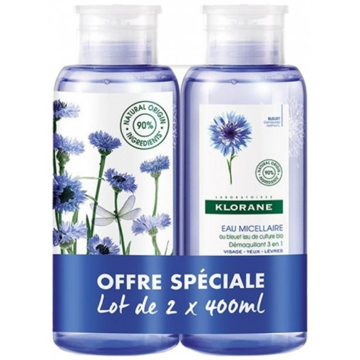 Pack Duo Agua Micelar Desmaquillante Con Aciano Bio 2X400Ml Klorane
