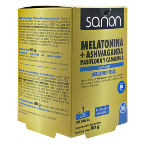 Complemento Melatonina + Ashwaganda Pasiflora Y Camomila 30 Sticks Sanon