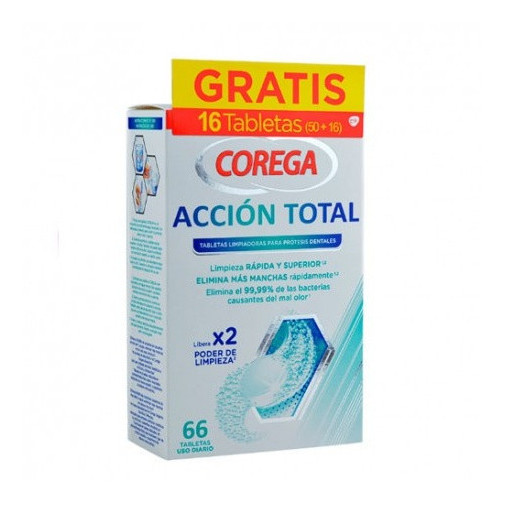 Corega Accion Total Limpiador Limpieza Protesis Dental 66 Tabletas