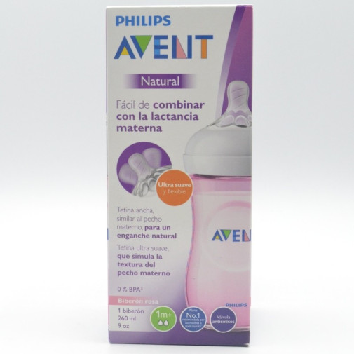 Biberon Anti Colic Philips Avent Natural Response + 1 Mes 1 Unidad 260 Ml Color Rosa