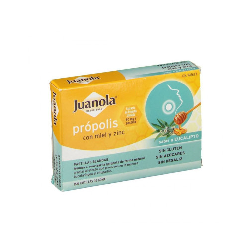 Juanola Propolis Miel Y Zinc 24 Pastillas De Goma Sabor Eucalipto