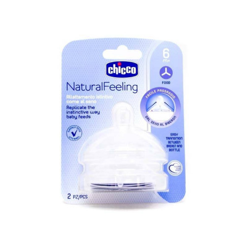 Chicco Tetina Naturalfeeling Silicona Boca Ancha Flujo Papilla 6M 2 Uds