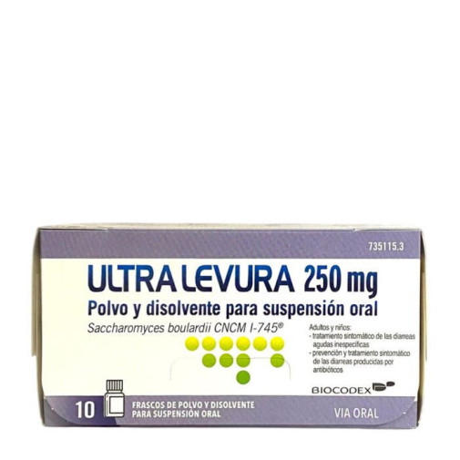 Ultra-levura 250 Mg 10 Frascos Polvo Y Disolvente Para Suspension Oral