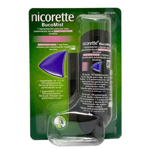 Nicorette Bucomist 1 Mg/pulsacion Solucion Para Pulverizacion Bucal 1 Envase 13,2 Ml (150 Dosis) (sabor Fruta Menta)