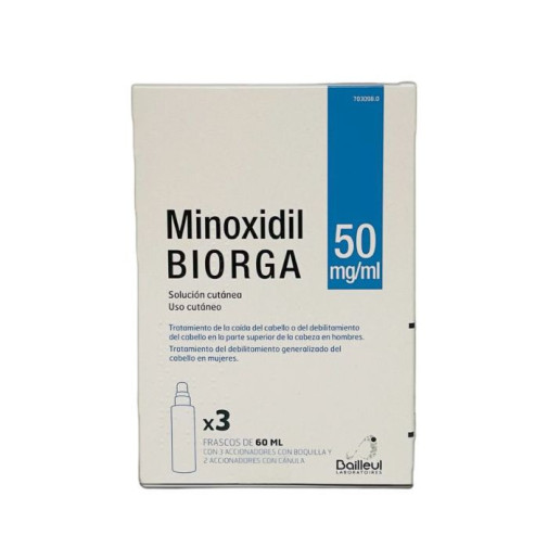 Minoxidil Biorga 50 Mg/ml Solucion Cutanea 3 Frascos 60 Ml + 3 Accionadores De Boquilla Y 2 Accionadores Con Canula