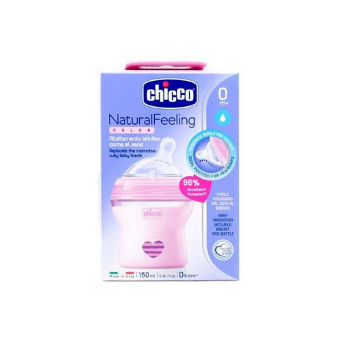 Chicco Biberón Natural Feeling Silicona +0M Flujo Normal 150Ml Rosa