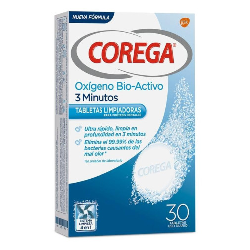 Corega 3 Minutos Oxigeno Activo 30 Unidades