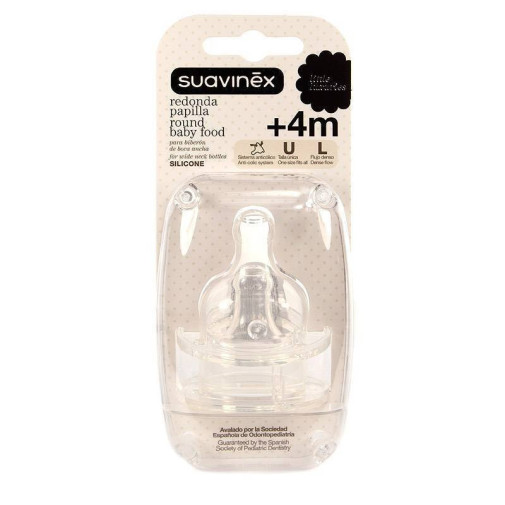 Suavinex Tetina Papilla Redonda Silicona Flujo Denso Anticólico +4M 2Uds
