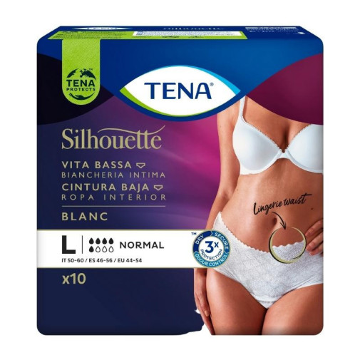 Tena Silhouette Blanc Cintura Baja Talla L 10 Unidades
