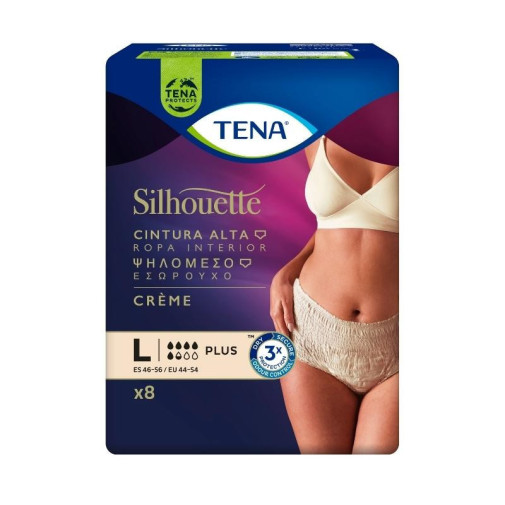 Tena Silhouette Creme Cintura Alta Talla L 8 Unidades