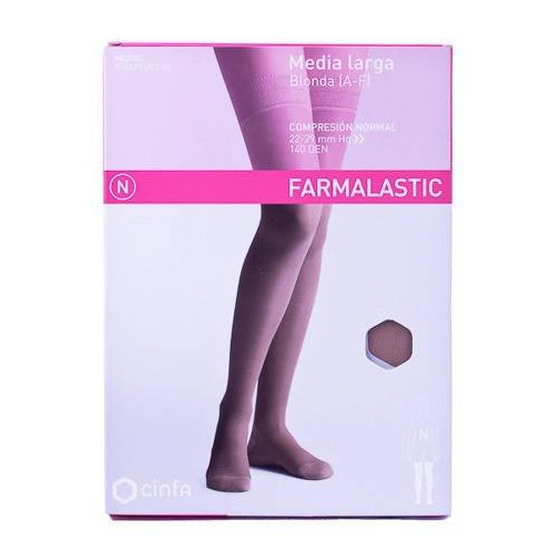 Medias Largas Blonda A F Compresión Normal Talla M Color Beige Farmalastic