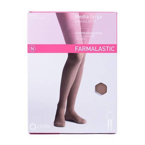 Medias Largas Blonda A F Compresión Normal Talla L Color Beige Farmalastic