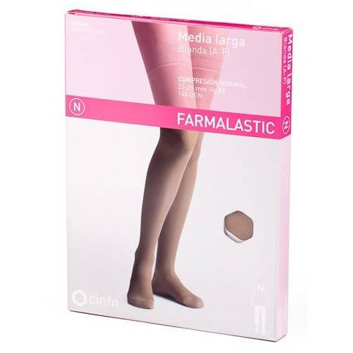 Medias Largas Blonda A F Compresión Normal Talla Reina Plus Color Camel Farmalastic
