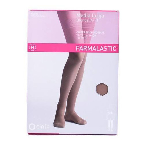 Medias Largas Blonda A F Compresión Normal Talla Xl Color Beige Farmalastic