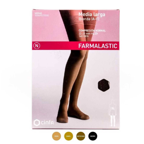 Medias Largas Blonda A F Compresión Normal Talla L Color Capuchino Farmalastic