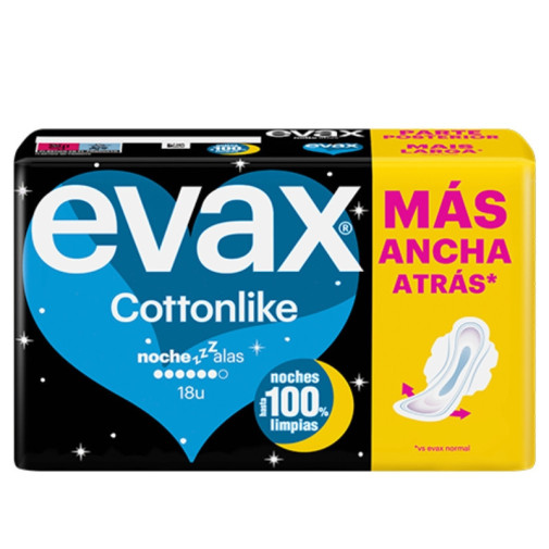 Compresas Evax Cottonlike Noche Alas 18 Unidades Evax Tampax