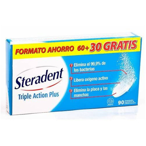Steradent Triple Acción Plus Limpieza 60 Cápsulas+ 30 Gratis