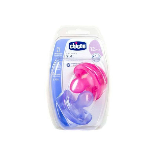 Chicco Chupete Physio Soft Silicona Todogoma Anatómico 2Uds 12M Morado/Rosa