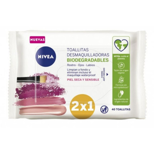 Nivea Toallitas Desmaquilladoras Ojos, Labios Y Rostro 40 Unidades