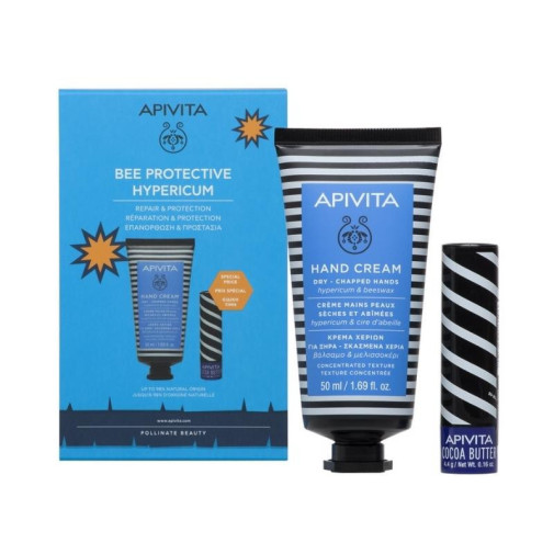 Apivita Set Crema Manos Hipérico 50Ml + Labial Manteca Cacao