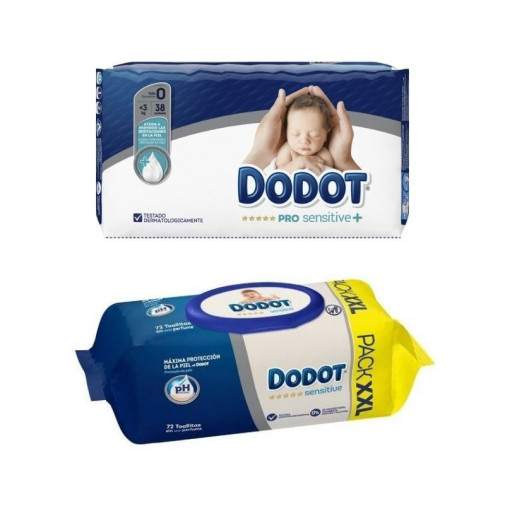 Pack Pañales Dodot Prosensitive Talla 0 Hasta 3 Kg 38 Uds + Toallitas Sensitive 72 Uds