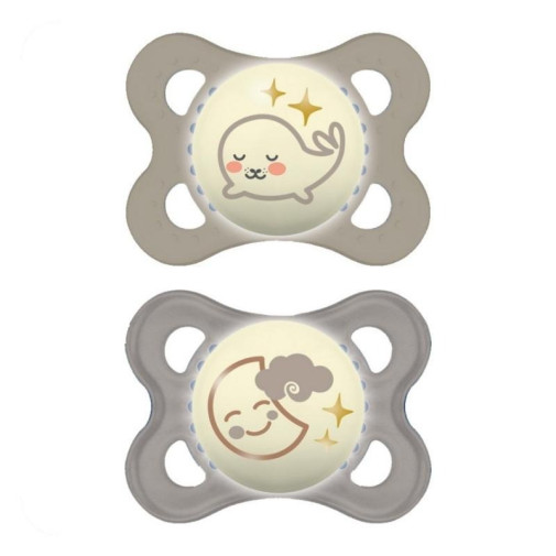 Chupete Original Night Silicona Gris +0 Meses 2 Uds Mam